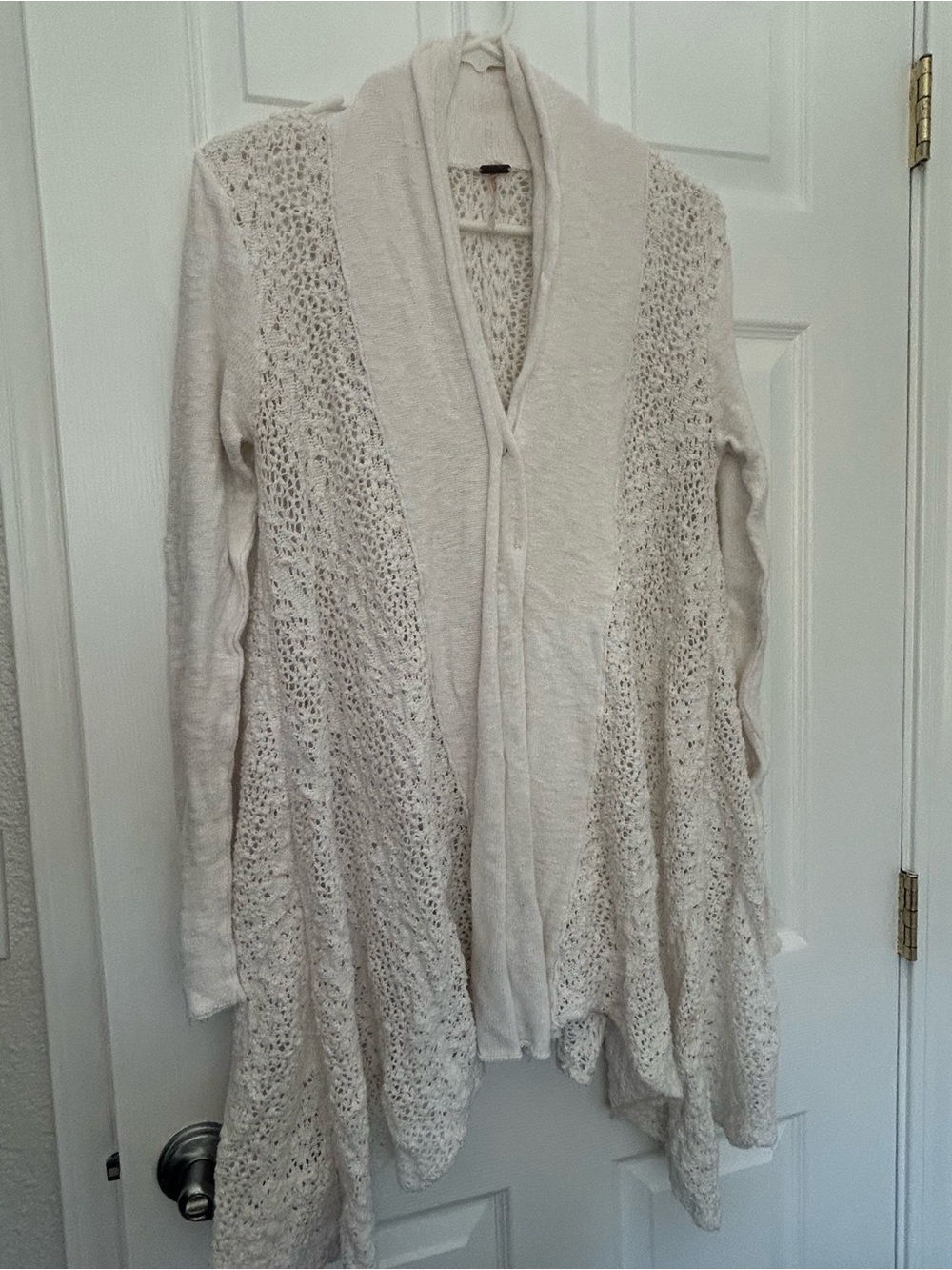 Free People Cream Open Front Crochet-Panel Cardigan